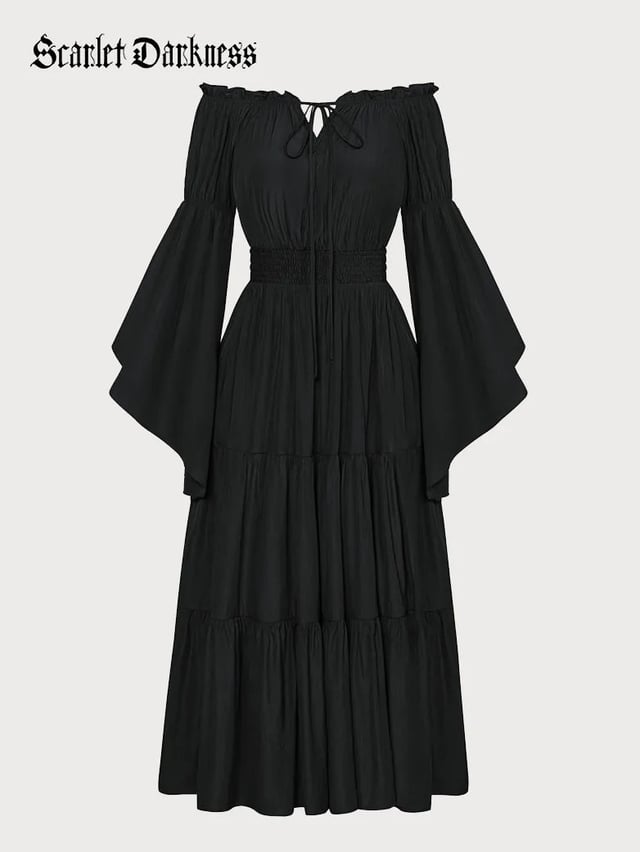 Women Tiered Maxi Dress Off-Shoulder Pocket Dress