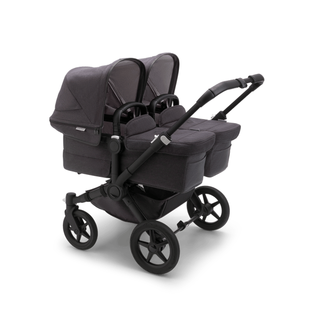 Bugaboo Donkey 5 Twin bassinet and seat stroller black base, mineral washed black fabrics, mineral washed black sun canopy