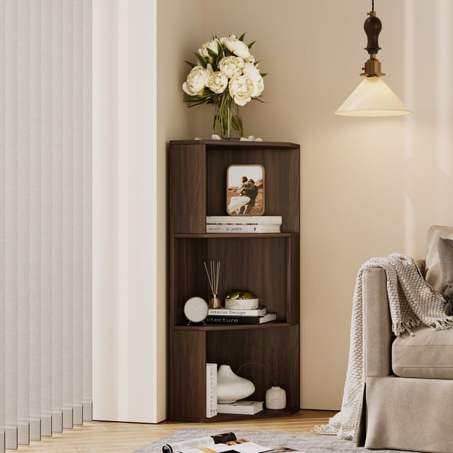 Yowos Mid Century Corner Bookcase for Small Spaces