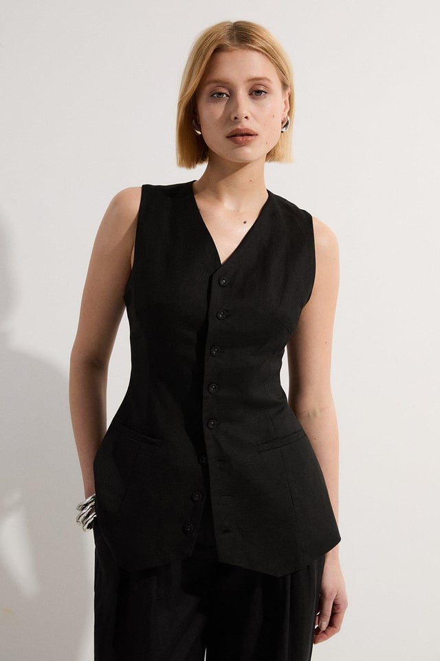Viscose Linen Woven Longline Vest | Karen Millen
