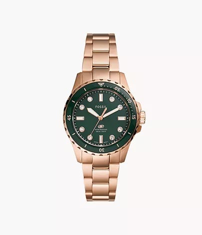 Fossil Blue Dive Three-Hand Rose Gold-Tone Stainless Steel Watch