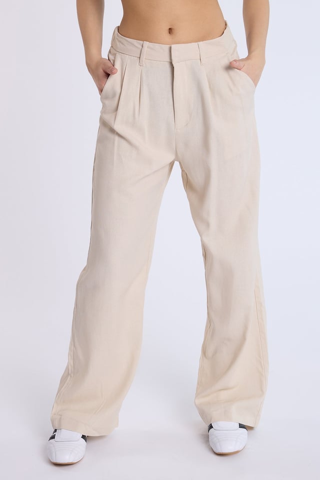 Linen-Blend Tailored Pants