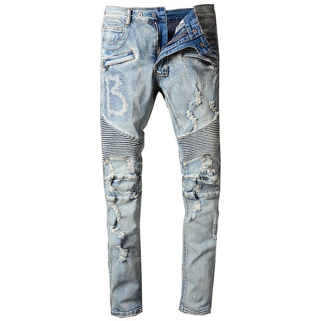 Light Blue Distressed Biker Jeans