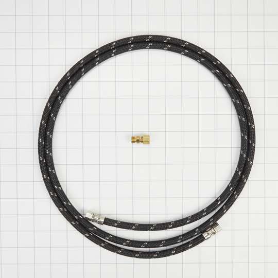 Refrigerator Water Line Installation Kit, Black, with (1) 7'L industrial braided flexible hose and (1) brass union