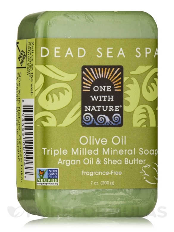 Olive Oil - Triple Milled Mineral Soap Bar with Argan Oil & Shea Butter (Fragrance Free) - 7 oz (200 Grams)