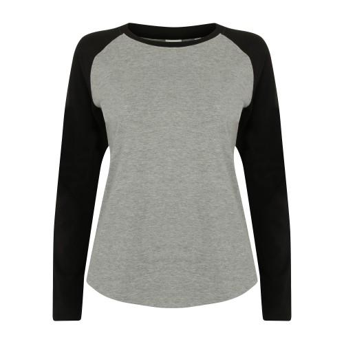Skinnifit Langermet baseball T-skjorte for kvinner/damer