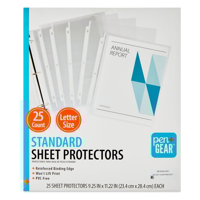Pen+Gear Standard Sheet Protectors, Clear, 8.5" x 11", 25 Count