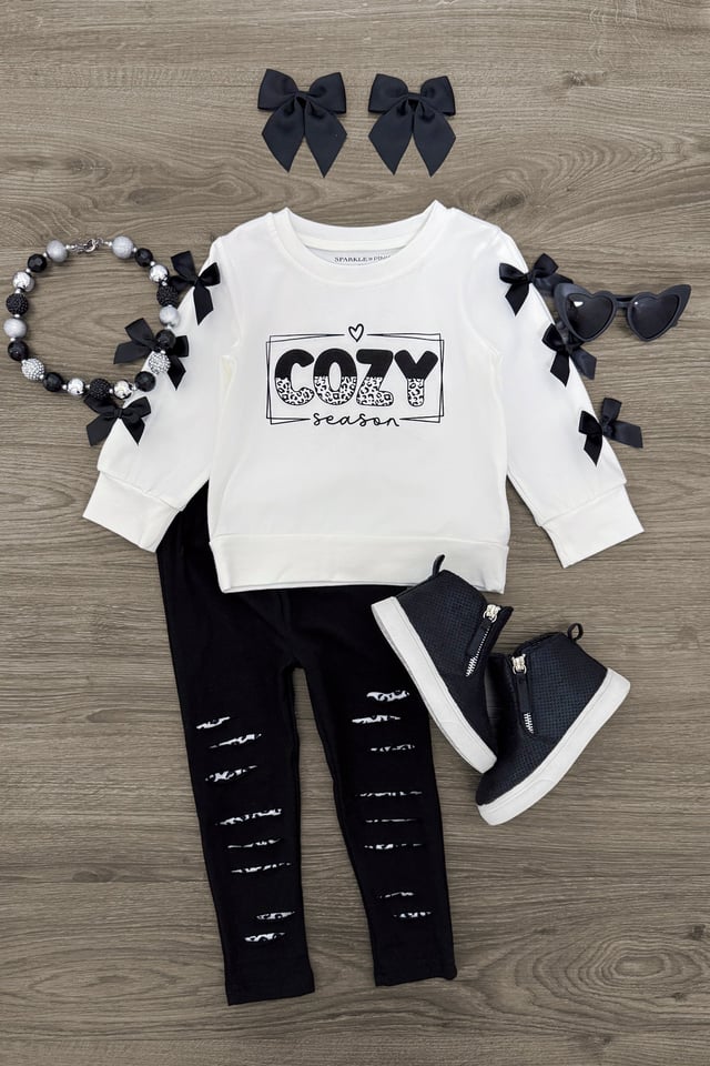 "Cozy Season" White Distressed Legging Set