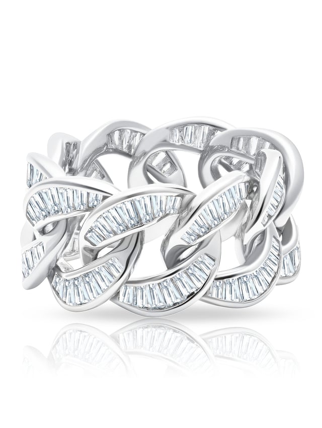 Ice'd Bold Chain Ring Finished in Pure Platinum | Sale