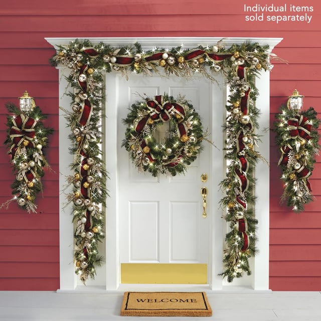 The Cordless Prelit Crimson And Gold Holiday Trim (Wreath)