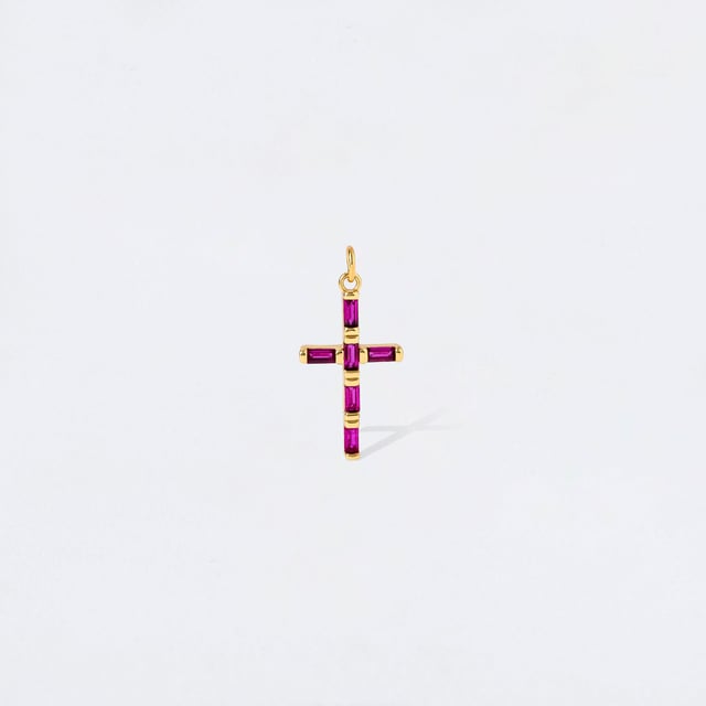 Burgundy Baguette Crystal Cross Charm Pendant