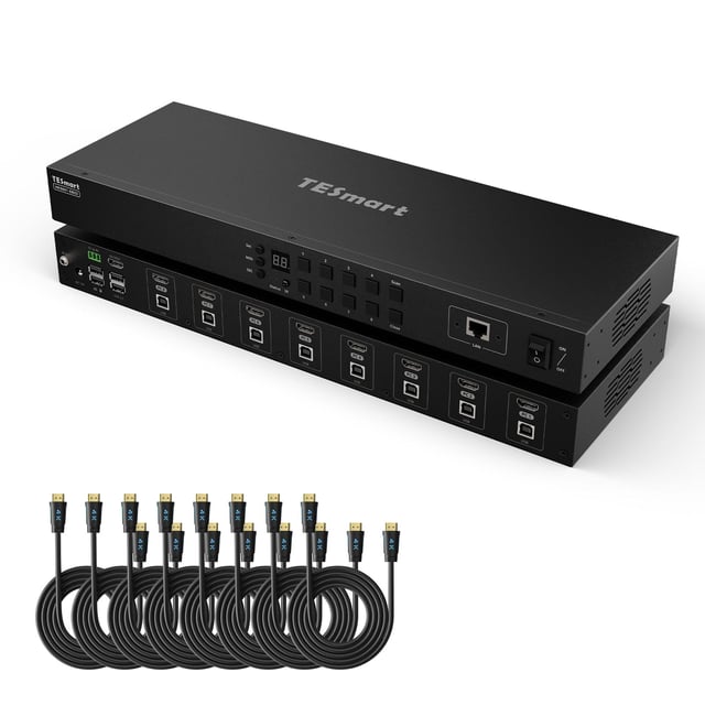 8 Port HDMI KVM Switch 4K30Hz Support RS232/LAN, Upgraded for Broader Compatibility and Stability