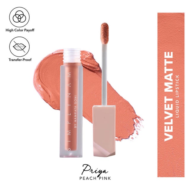 Simply Nam Velvet Matte Liquid Lipstick - Priya Peach Pink, 3X More Velvety,Transfer & Smudge-Proof