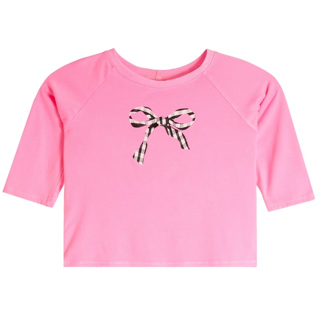 3/4 Sleeve Gingham Bow Top
