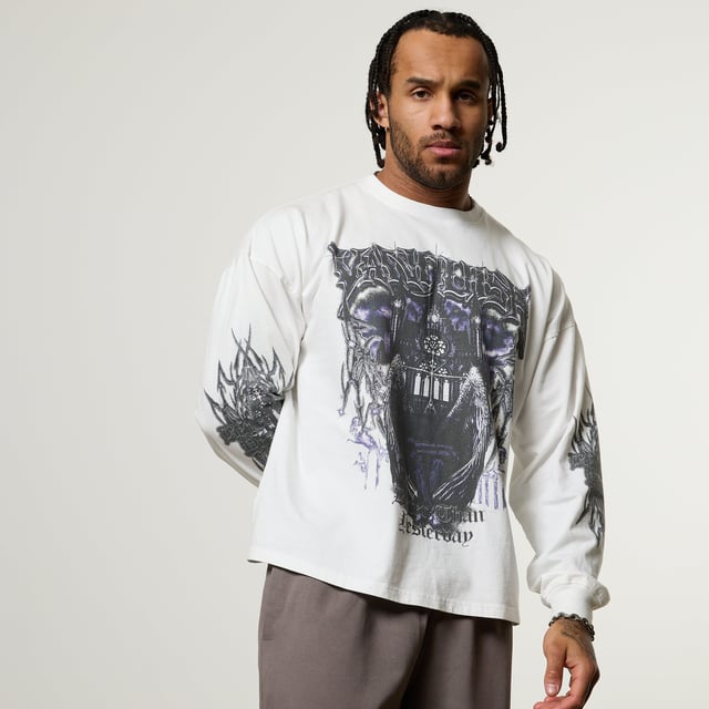 Vanquish Obsidian White Angel Oversized Boxy Long Sleeve T Shirt