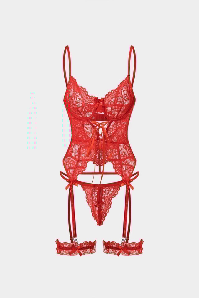 Cut Out Tie Front Backless Lingerie Garter Set