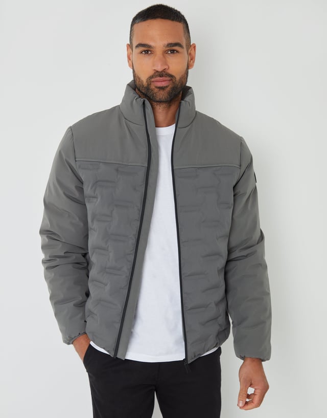 Slate Grey Quilted Panel Funnel Neck Jacket