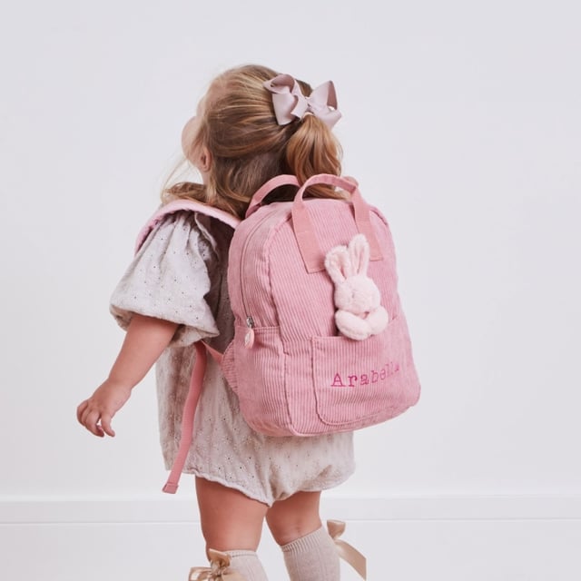 Personalized Pink Cord Mini Backpack and Bunny Toy