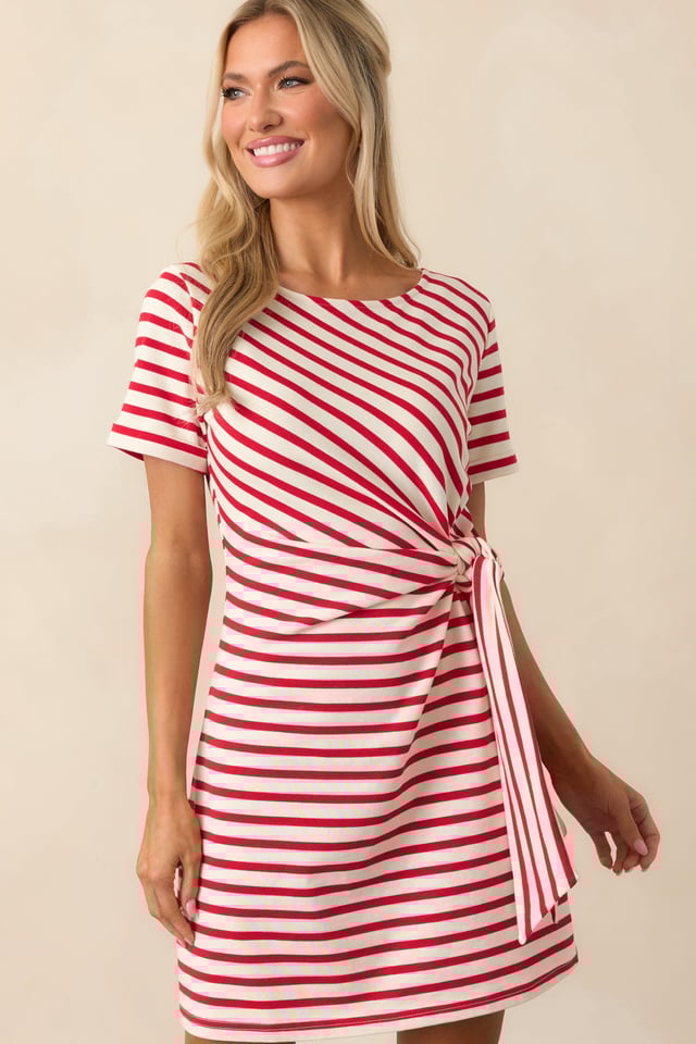 A Little Reminder Red Stripe Cotton Tie-Waist Mini Dress