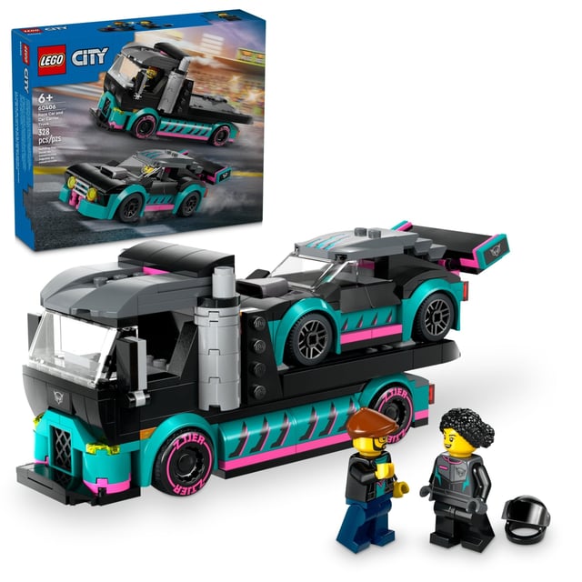 LEGO City Race Car and Car Carrier Truck Building