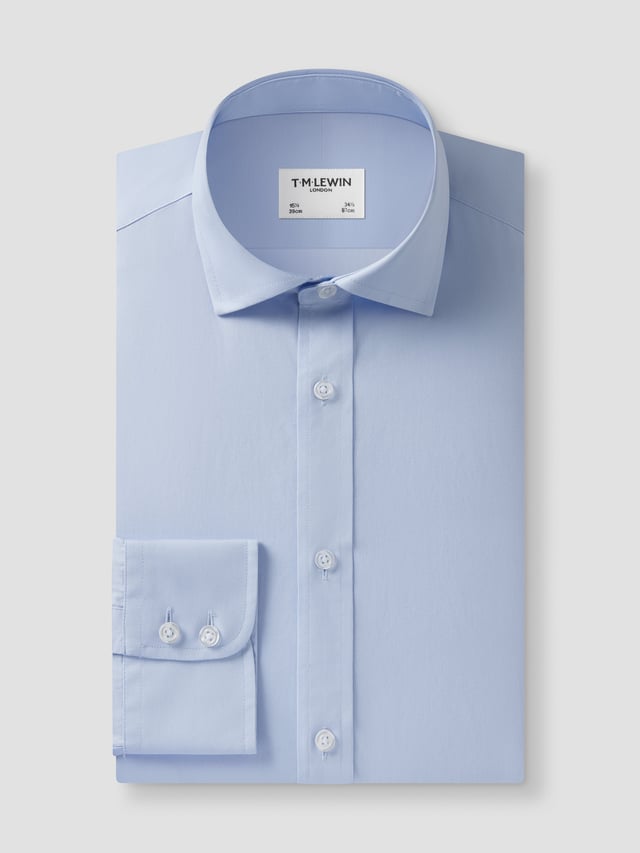 Non-Iron Blue Poplin Slim Fit Single Cuff Classic Collar Shirt