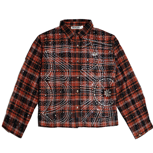 WATSON SPIDER WEB CRYSTAL FLANNEL SHIRT (ORANGE & RED)