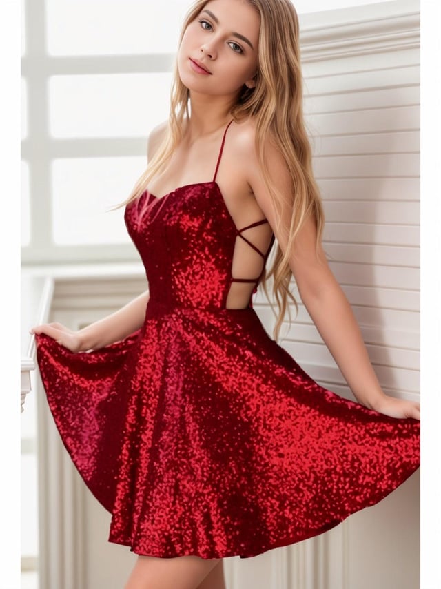 A-Line Short-Mini Sequined Graduation Dresses CS0551