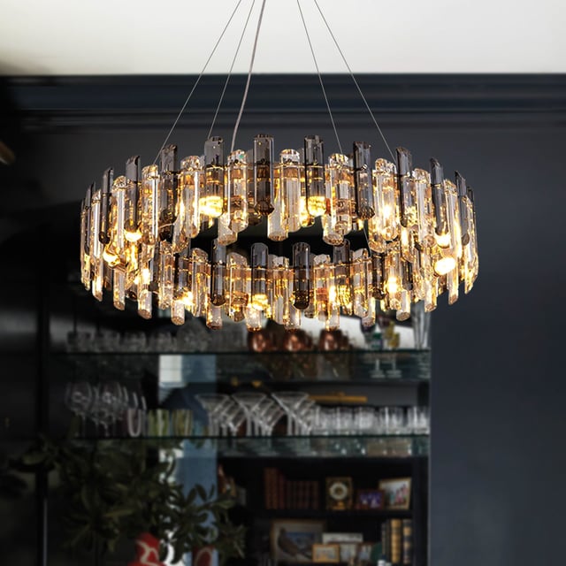 Round Crytsal Shade Gold Chandelier