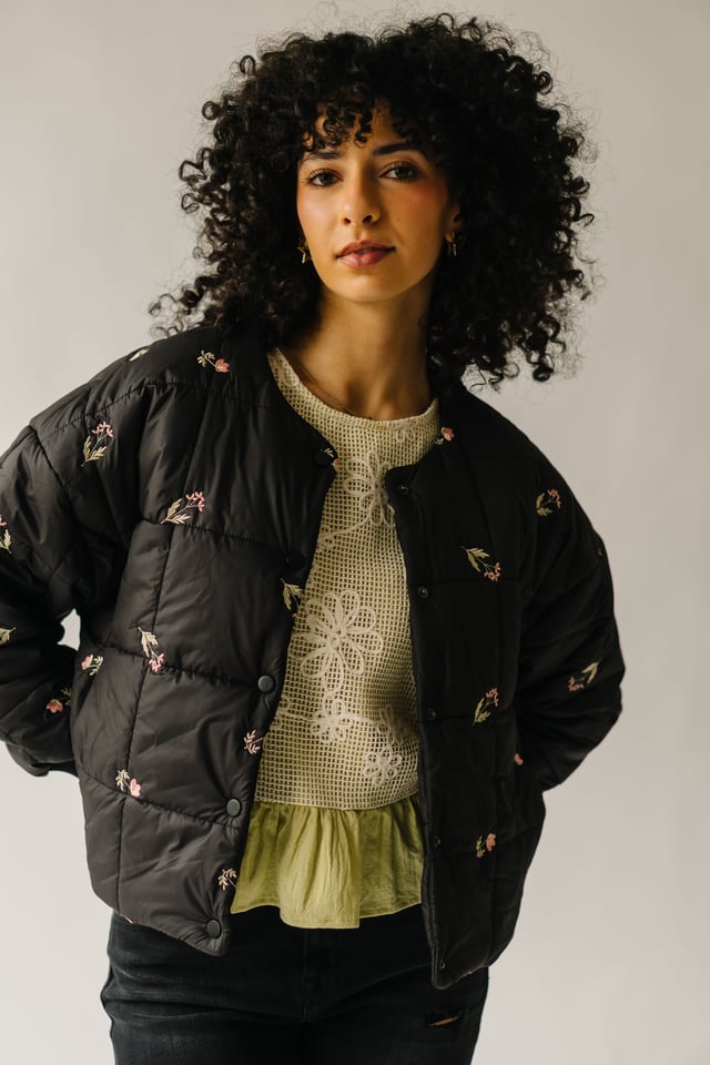 The Glancey Embroidered Puffer Jacket in Black