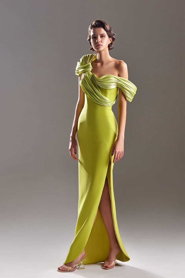 Asymmetric neckline one shoulder column dress