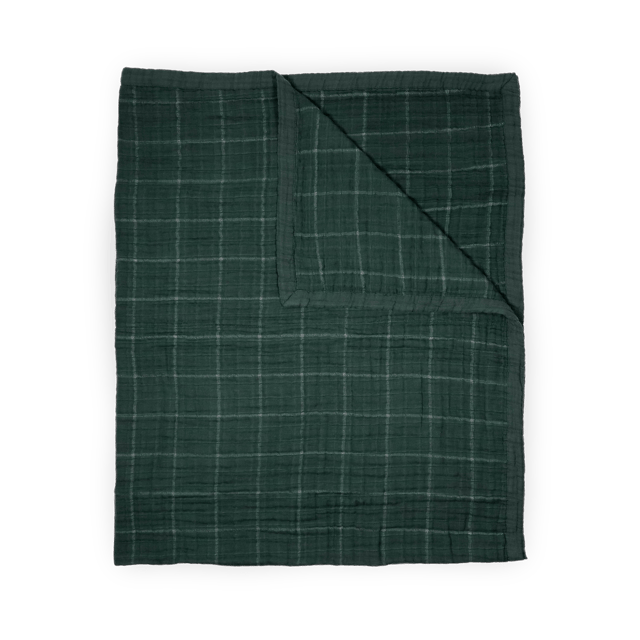 Cotton Muslin Quilted Throw - Evergreen Plaid