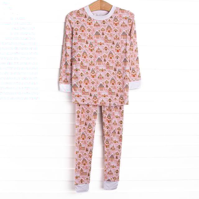 Gingerbread Village Bamboo Pajama Set, Pink