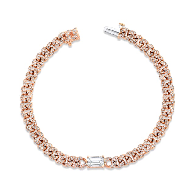 READY TO SHIP DIAMOND PAVE EMERALD CUT MINI LINK BRACELET