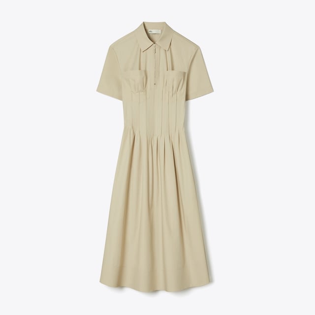Poplin Pleat-Waist Dress