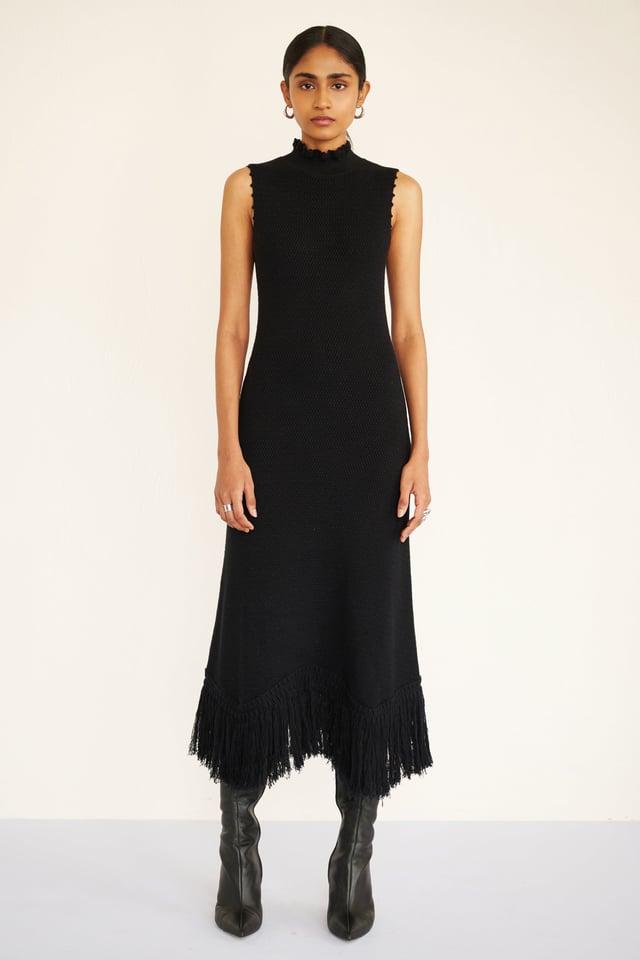 Amelia Fringe Dress  Black