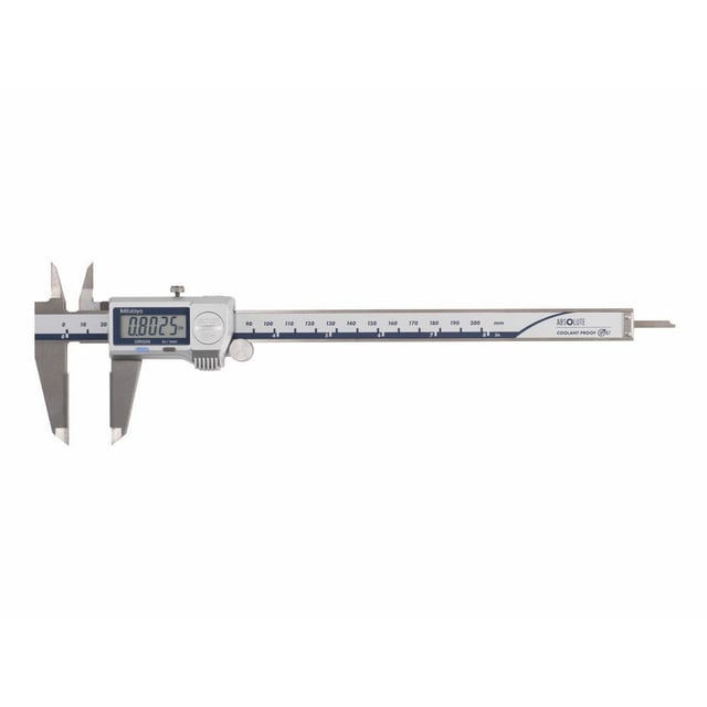 Electronic Caliper: 0in to 8in, 0mm to 200mm, ±0.0005in, ±0.01mm Resolution, IP67, for Depth, Inside Diameter, Outside Diameter & Step