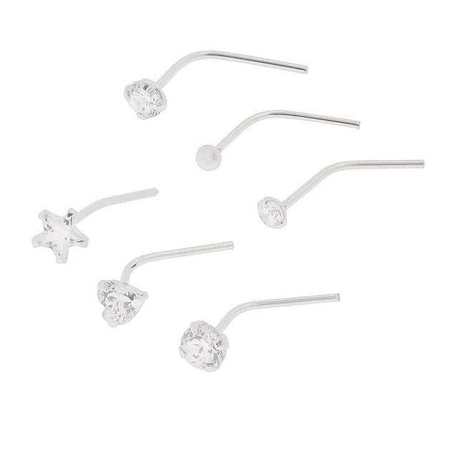 sterling silver 20g mixed shape nose studs - 6 pack