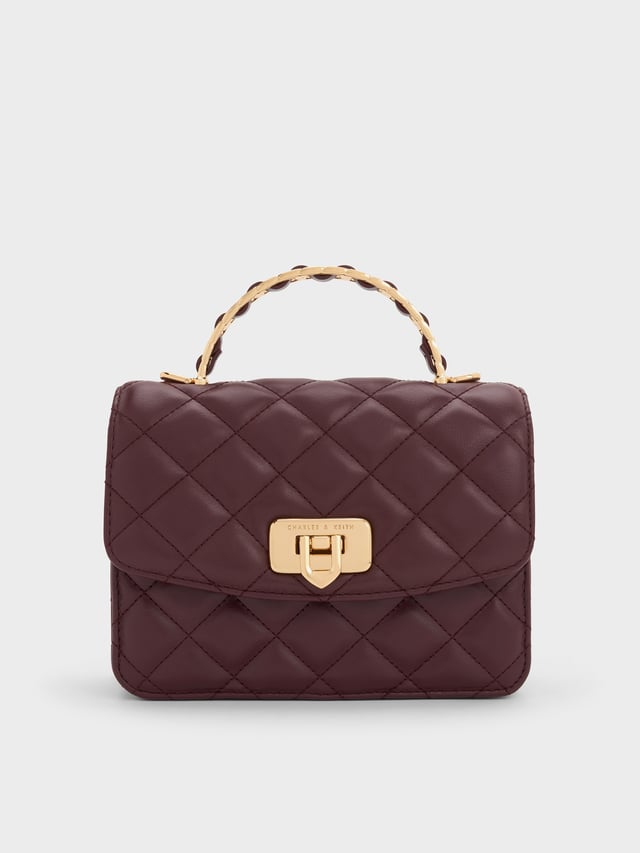Wineberry Red Cressida Quilted Top Handle Bag | CHARLES & KEITH