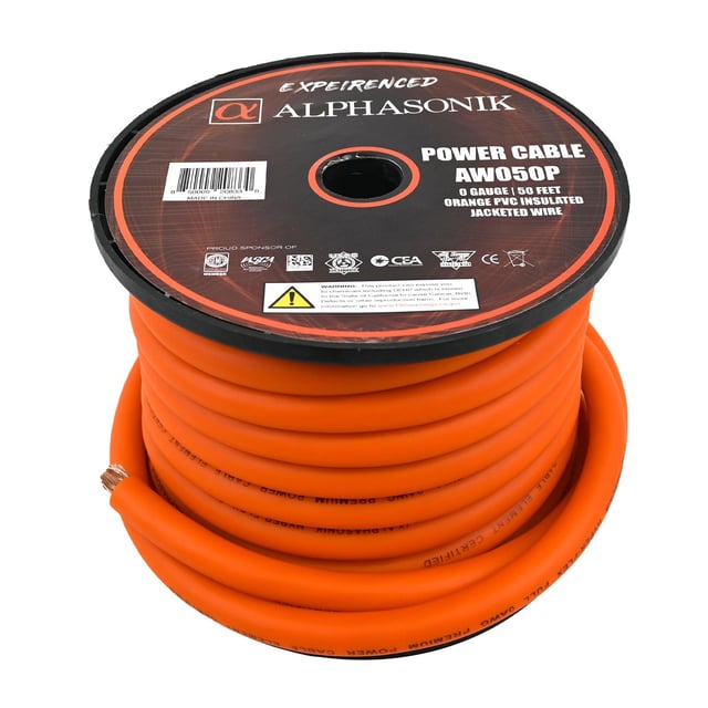 Alphasonik AW050P 0 Gauge Power Wire Roll 50 ft Orange