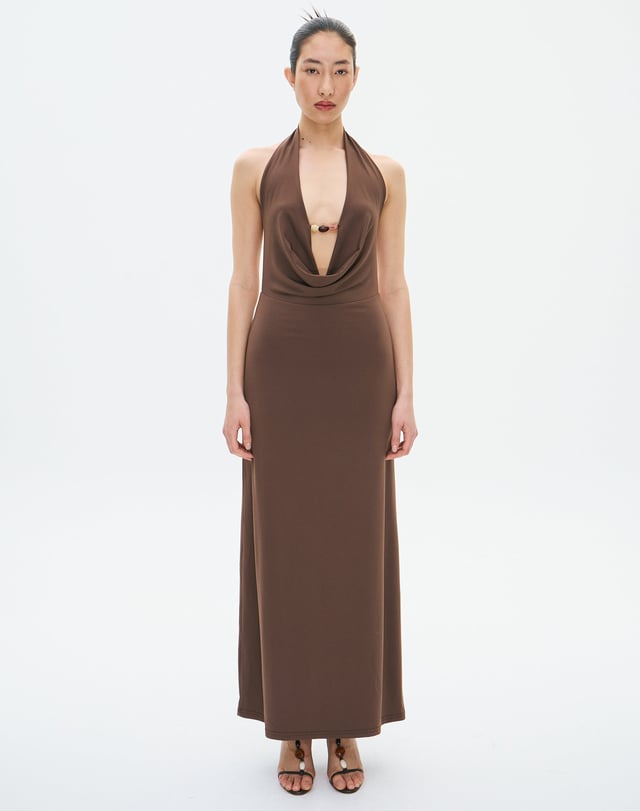 Plunge Halter Bead Detail Maxi Dress