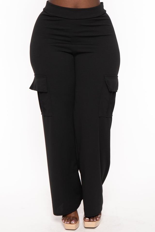 Plus Size Amy Pull Up Cargo Pants - Black