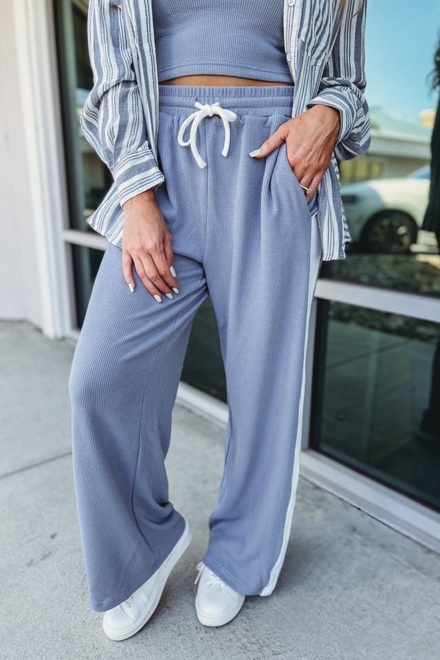 The Weekend Edit Blue Striped Pants