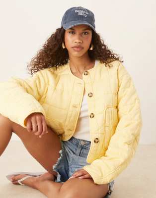 ASOS DESIGN cropped collarless quilted jacket in lemon