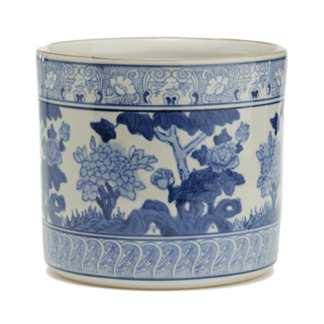 Porcelain Blue & White Garden Scene Vase/Planter
