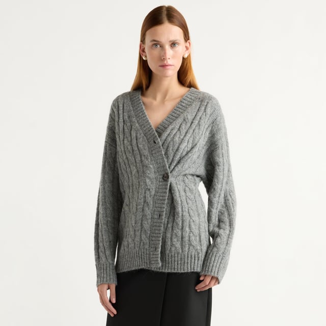 Hikari Asymmetric Cable Knit Cardigan