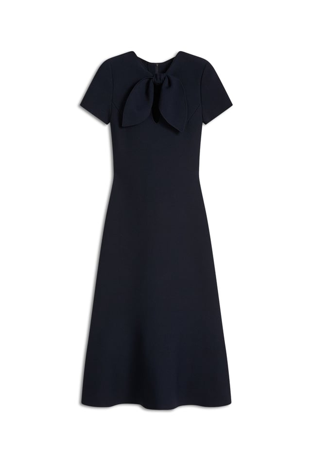 CREPE KNIT CRAVAT DRESS - NAVY