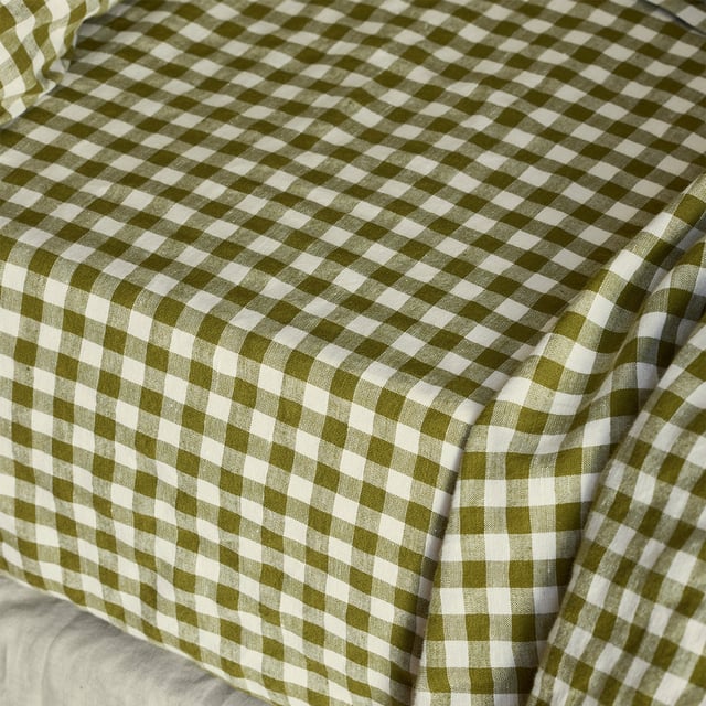 Botanical Green Gingham Linen Blend Fitted Sheet