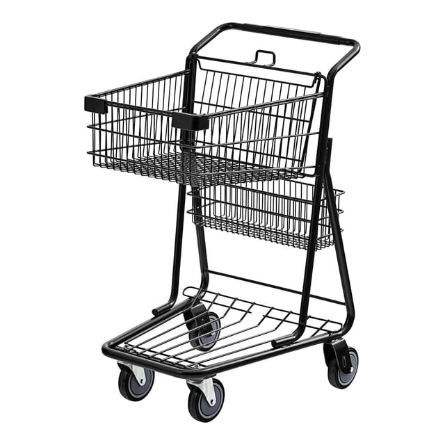 Regency Supermarket One-Tier Black Shopping Cart - 1.4 Cu. Ft.