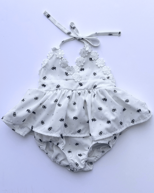 Tillie Floral Trim Halter Romper Dress - Bumble Bee