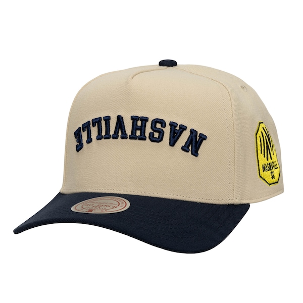 Men's Nashville SC  Mitchell & Ness Cream/Navy Upside Down Pro Pinch Snapback Hat